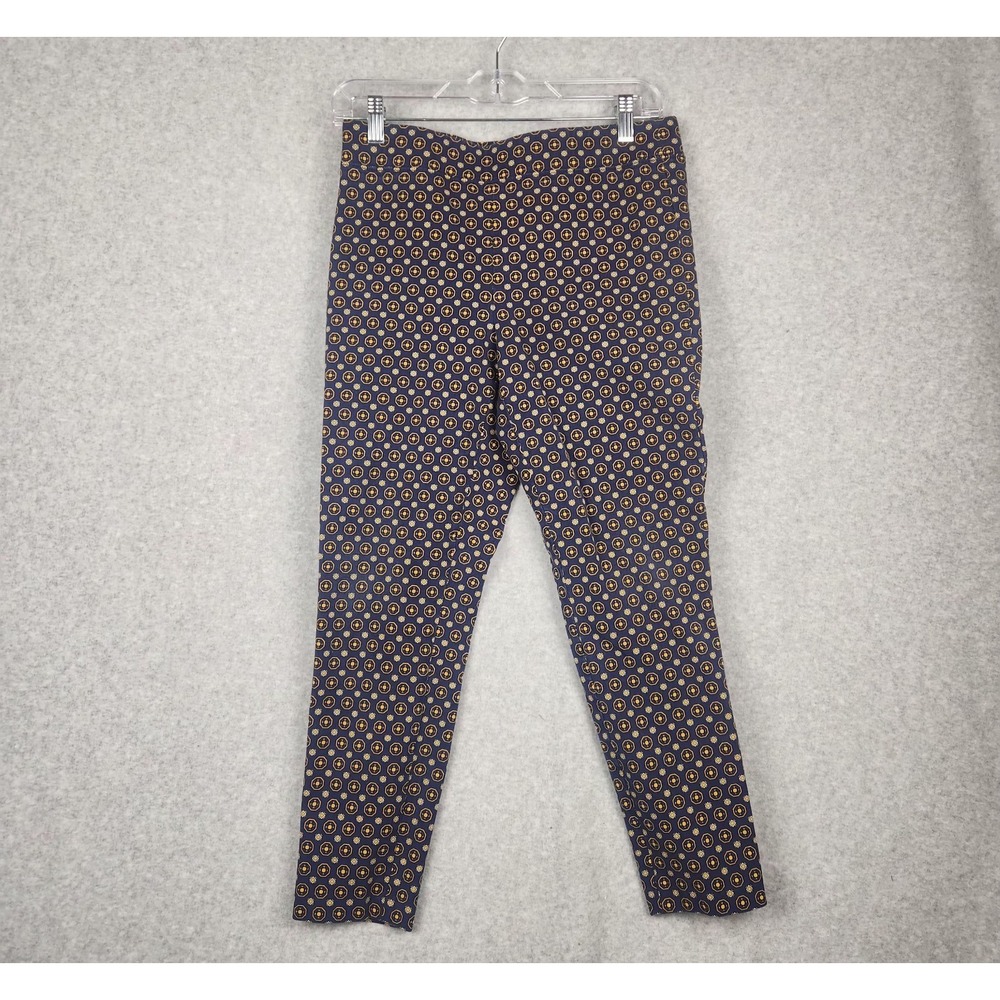 Talbots Womens 6P Essex Ankle Pants Navy Blue Yellow Geometric Stretch Slim Fit‎